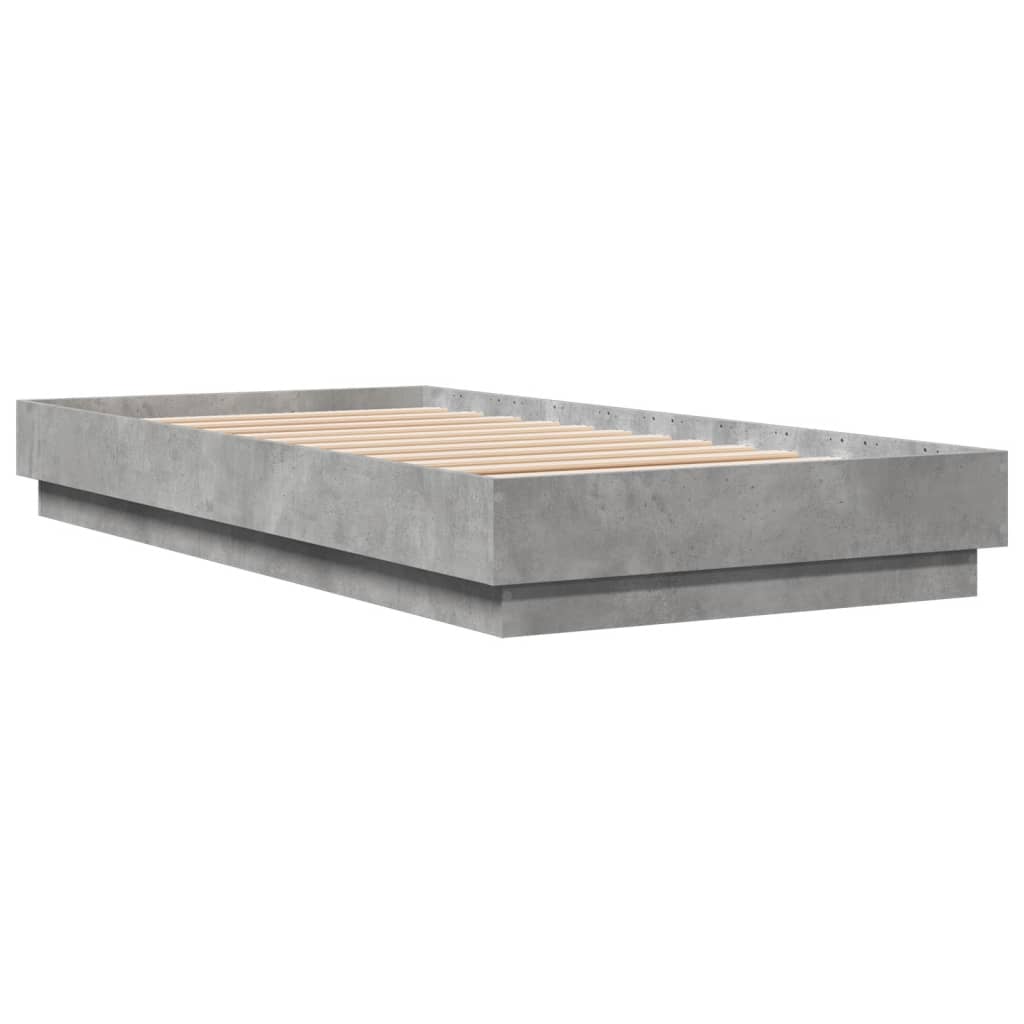 vidaXL Rama łóżka z oświetleniem LED, szarość betonu, 75x190 cm