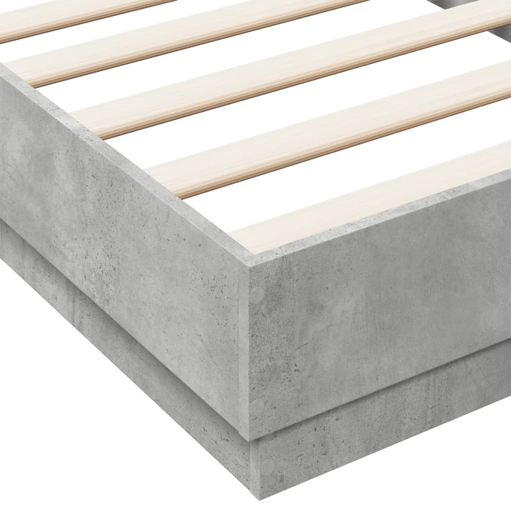 vidaXL Rama łóżka z oświetleniem LED, szarość betonu, 75x190 cm
