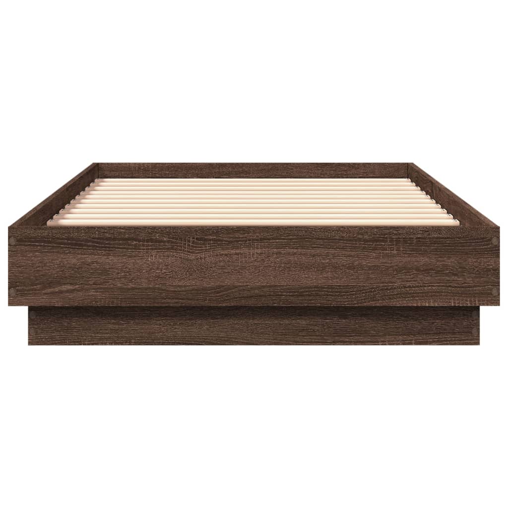 vidaXL Rama łóżka z oświetleniem LED, brązowy dąb, 75x190 cm