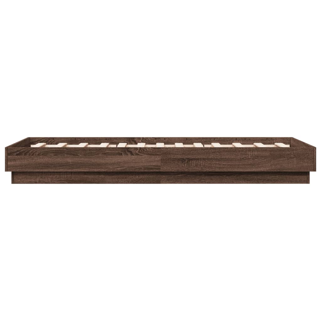 vidaXL Rama łóżka z oświetleniem LED, brązowy dąb, 75x190 cm