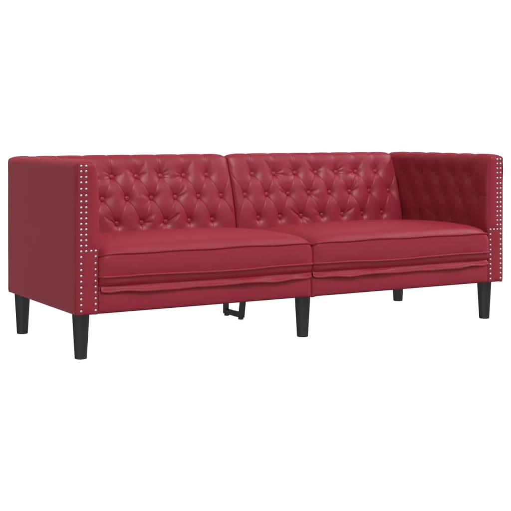 vidaXL 3-cz. zestaw wypoczynkowy Chesterfield, bordowy, sztuczna skóra