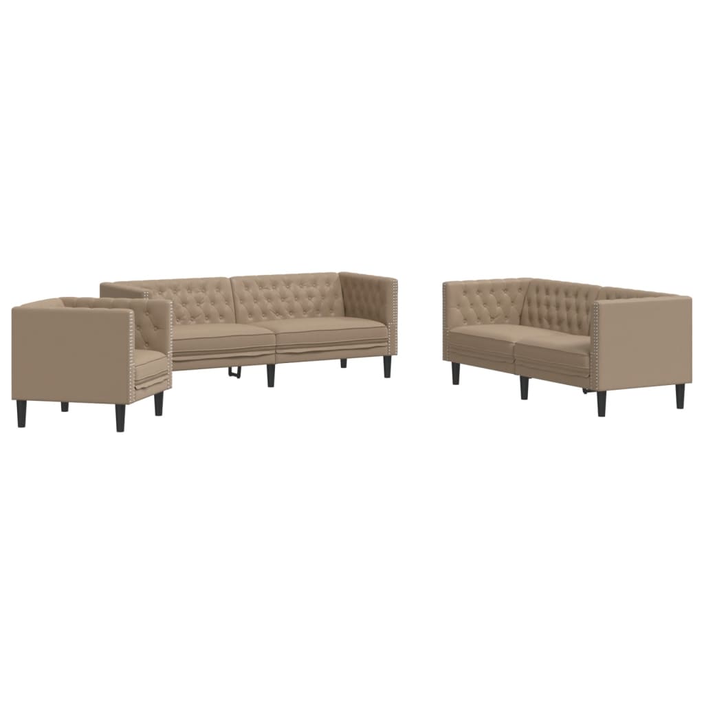 vidaXL 3-cz. zestaw wypoczynkowy Chesterfield, cappuccino, ekoskóra