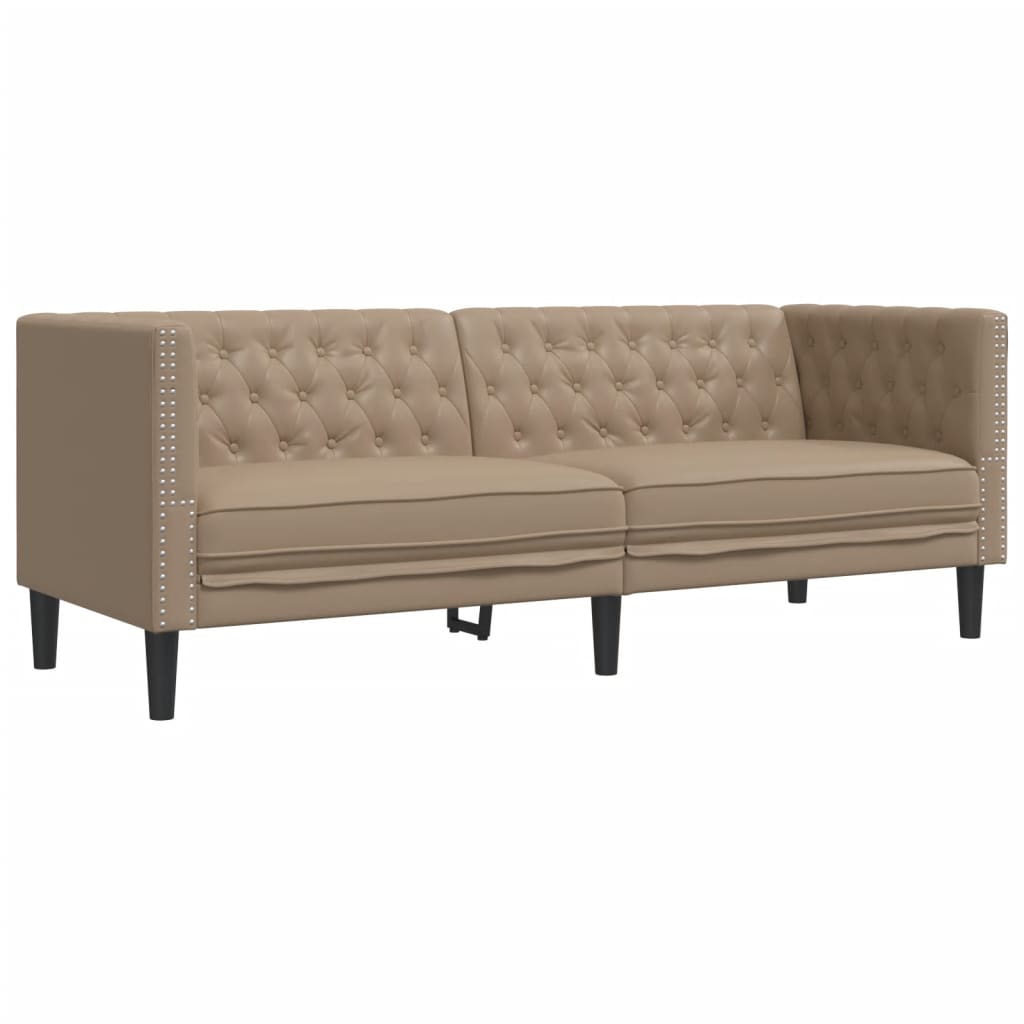 vidaXL 3-cz. zestaw wypoczynkowy Chesterfield, cappuccino, ekoskóra