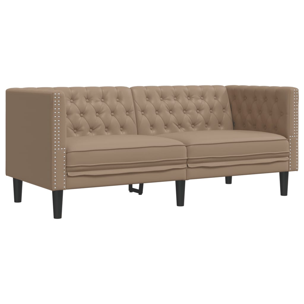 vidaXL 3-cz. zestaw wypoczynkowy Chesterfield, cappuccino, ekoskóra