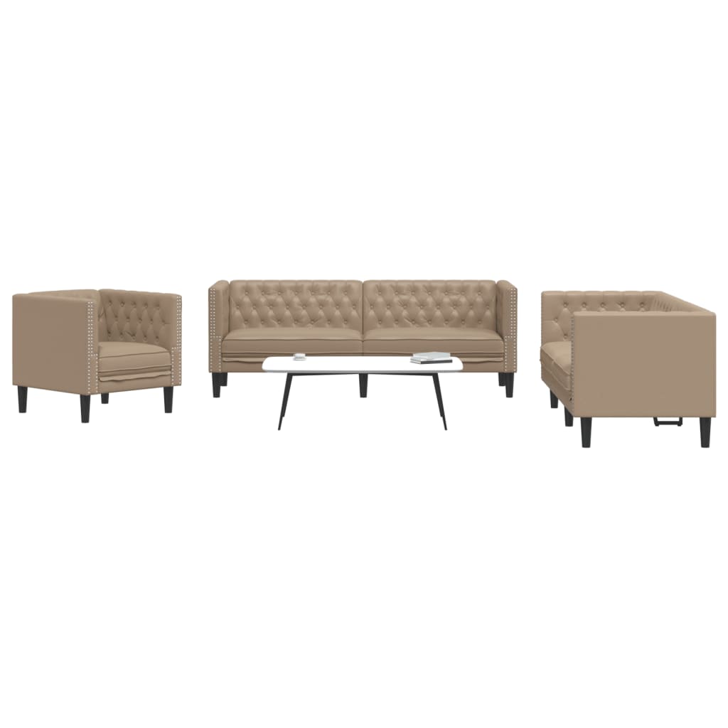 vidaXL 3-cz. zestaw wypoczynkowy Chesterfield, cappuccino, ekoskóra