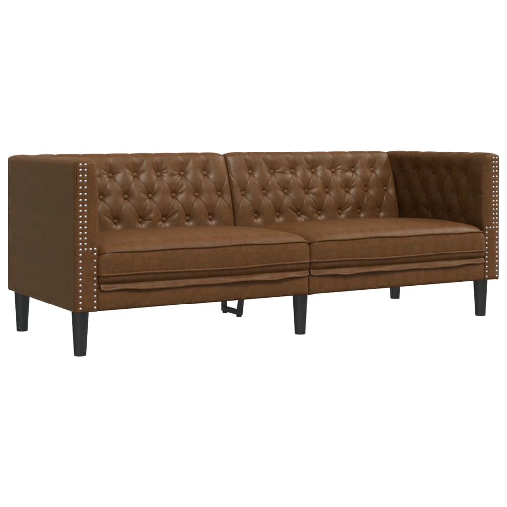 vidaXL 3-cz. zestaw Chesterfield, brązowy, sztuczna skóra zamszowa