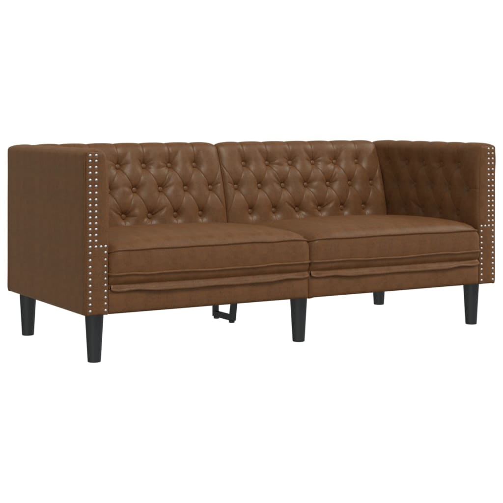 vidaXL 3-cz. zestaw Chesterfield, brązowy, sztuczna skóra zamszowa