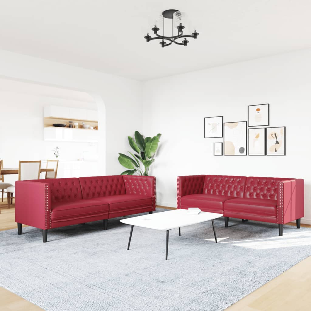 vidaXL 2-cz. zestaw wypoczynkowy Chesterfield, bordowy, sztuczna skóra