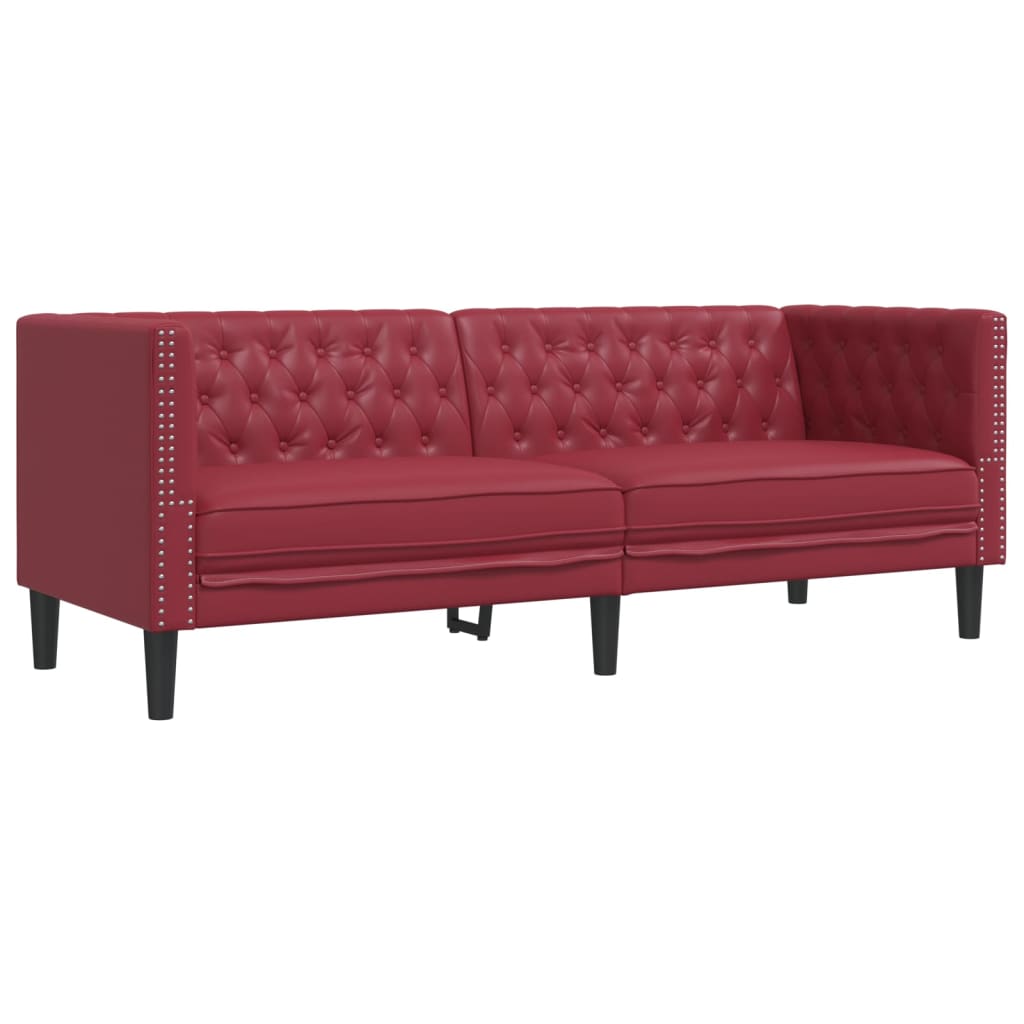 vidaXL 2-cz. zestaw wypoczynkowy Chesterfield, bordowy, sztuczna skóra