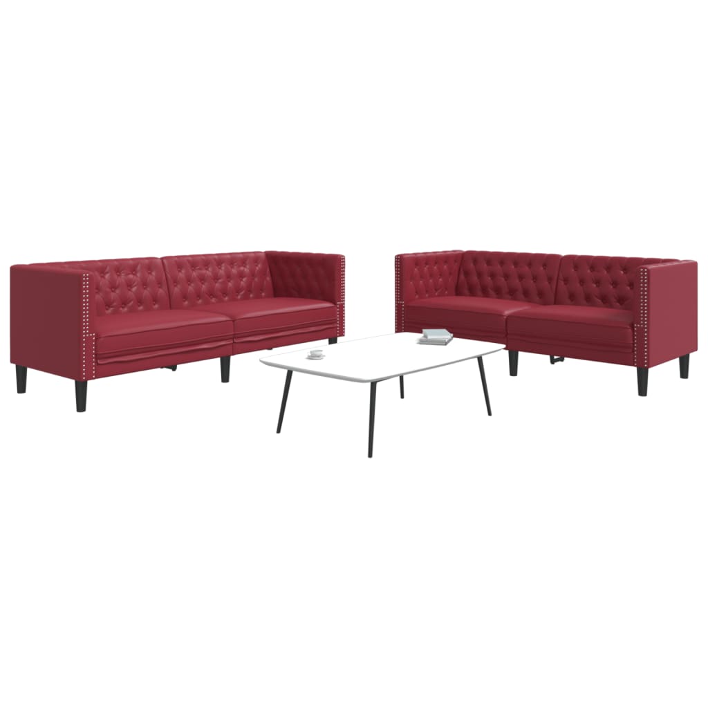 vidaXL 2-cz. zestaw wypoczynkowy Chesterfield, bordowy, sztuczna skóra