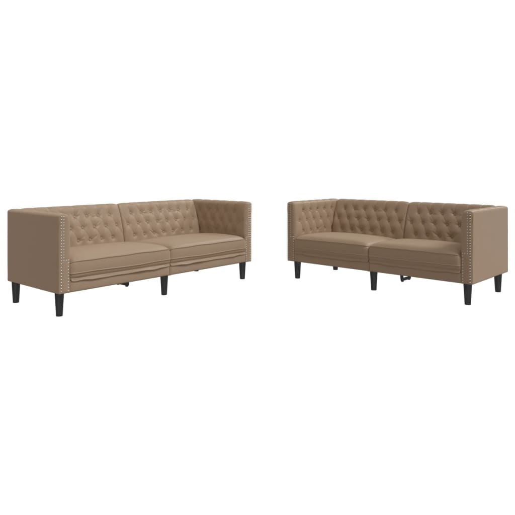 vidaXL 2-cz. zestaw wypoczynkowy Chesterfield, cappuccino, ekoskóra