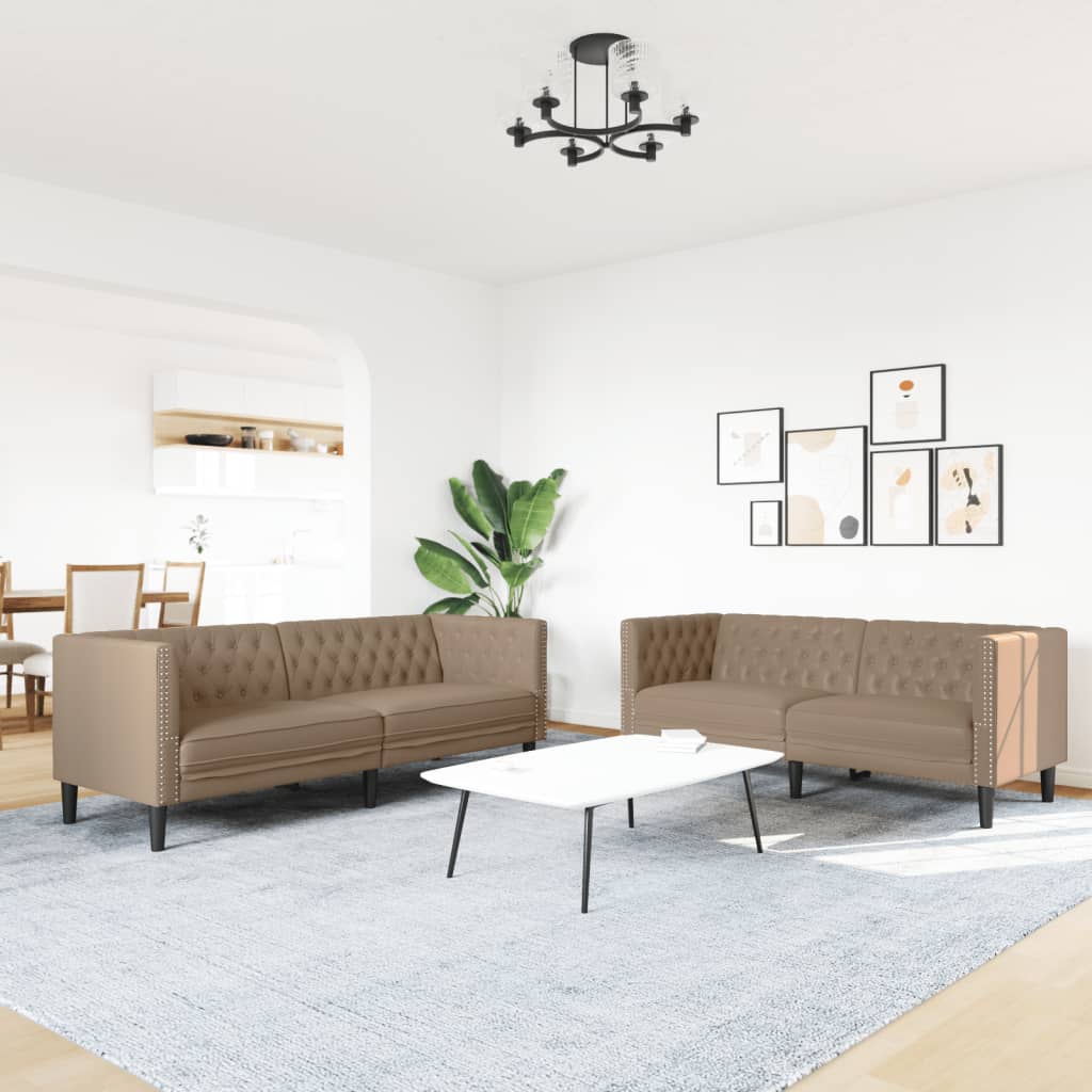vidaXL 2-cz. zestaw wypoczynkowy Chesterfield, cappuccino, ekoskóra