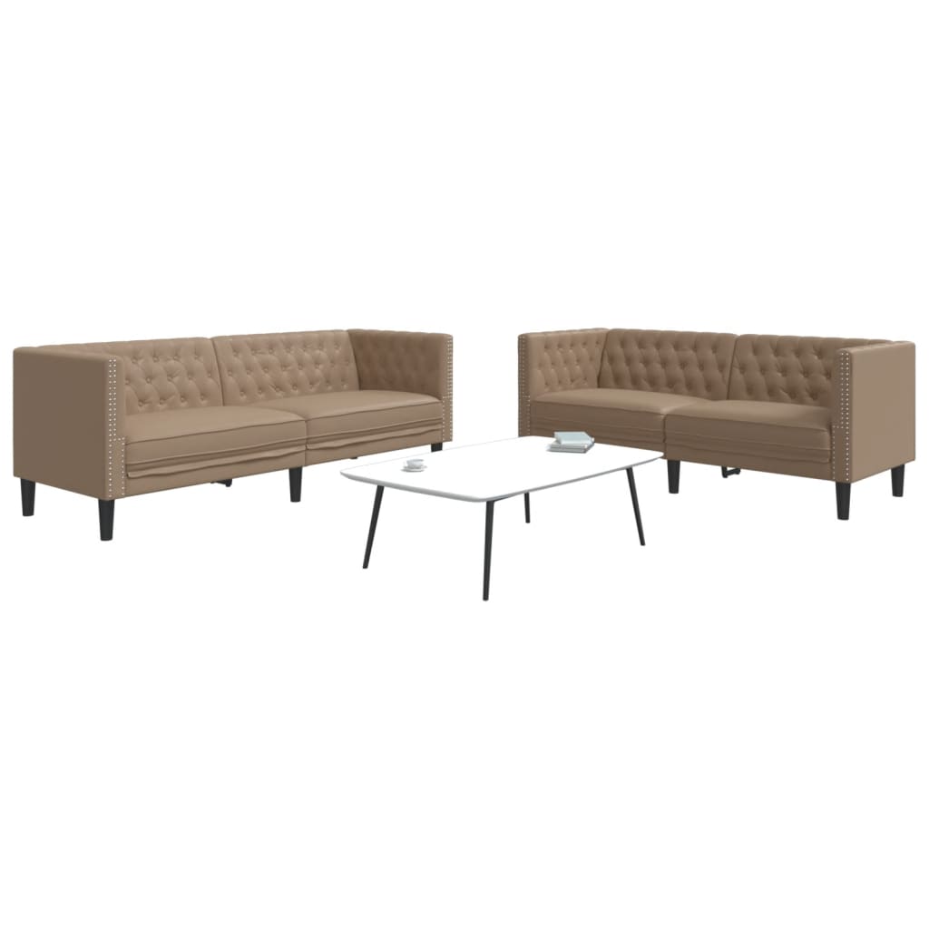 vidaXL 2-cz. zestaw wypoczynkowy Chesterfield, cappuccino, ekoskóra