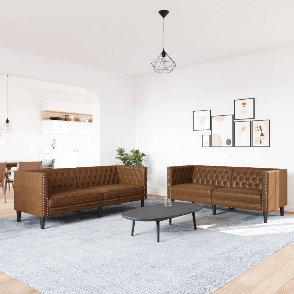 vidaXL 2-cz. zestaw wypoczynkowy Chesterfield, brązowy, sztuczna skóra