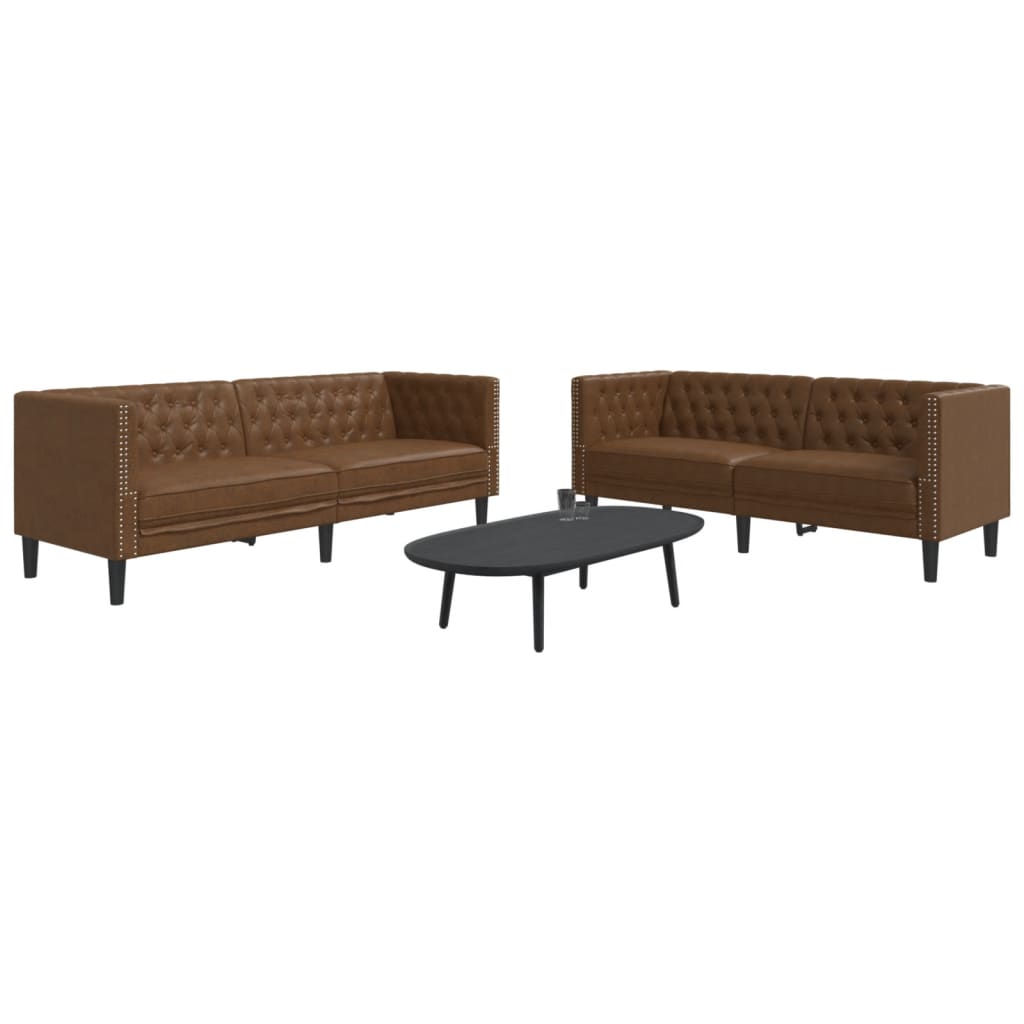 vidaXL 2-cz. zestaw wypoczynkowy Chesterfield, brązowy, sztuczna skóra