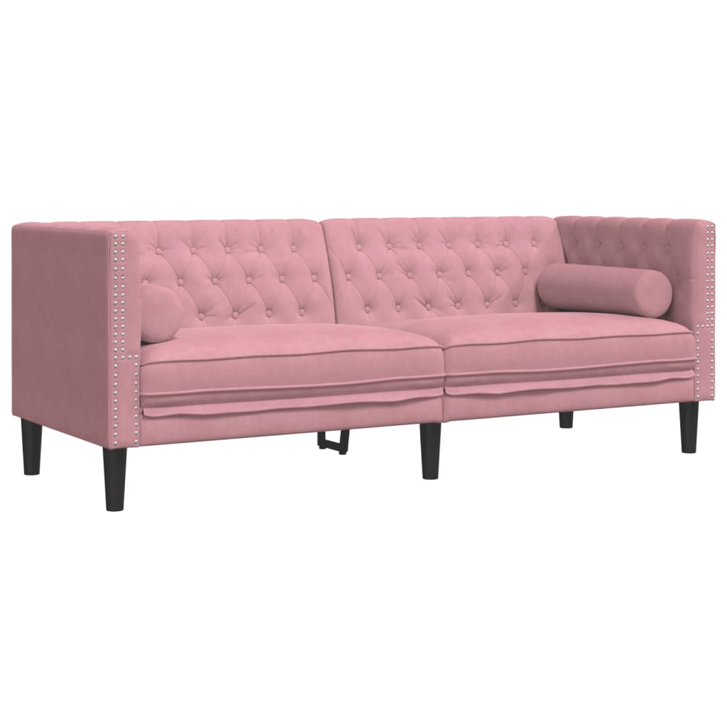 vidaXL 3-cz. wypoczynek Chesterfield z wałkami, różowy, aksamit