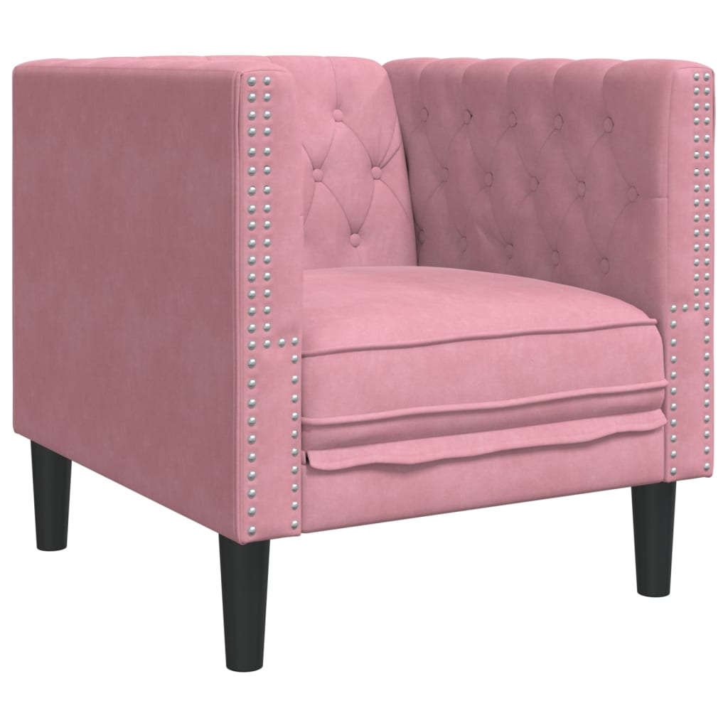 vidaXL 3-cz. wypoczynek Chesterfield z wałkami, różowy, aksamit