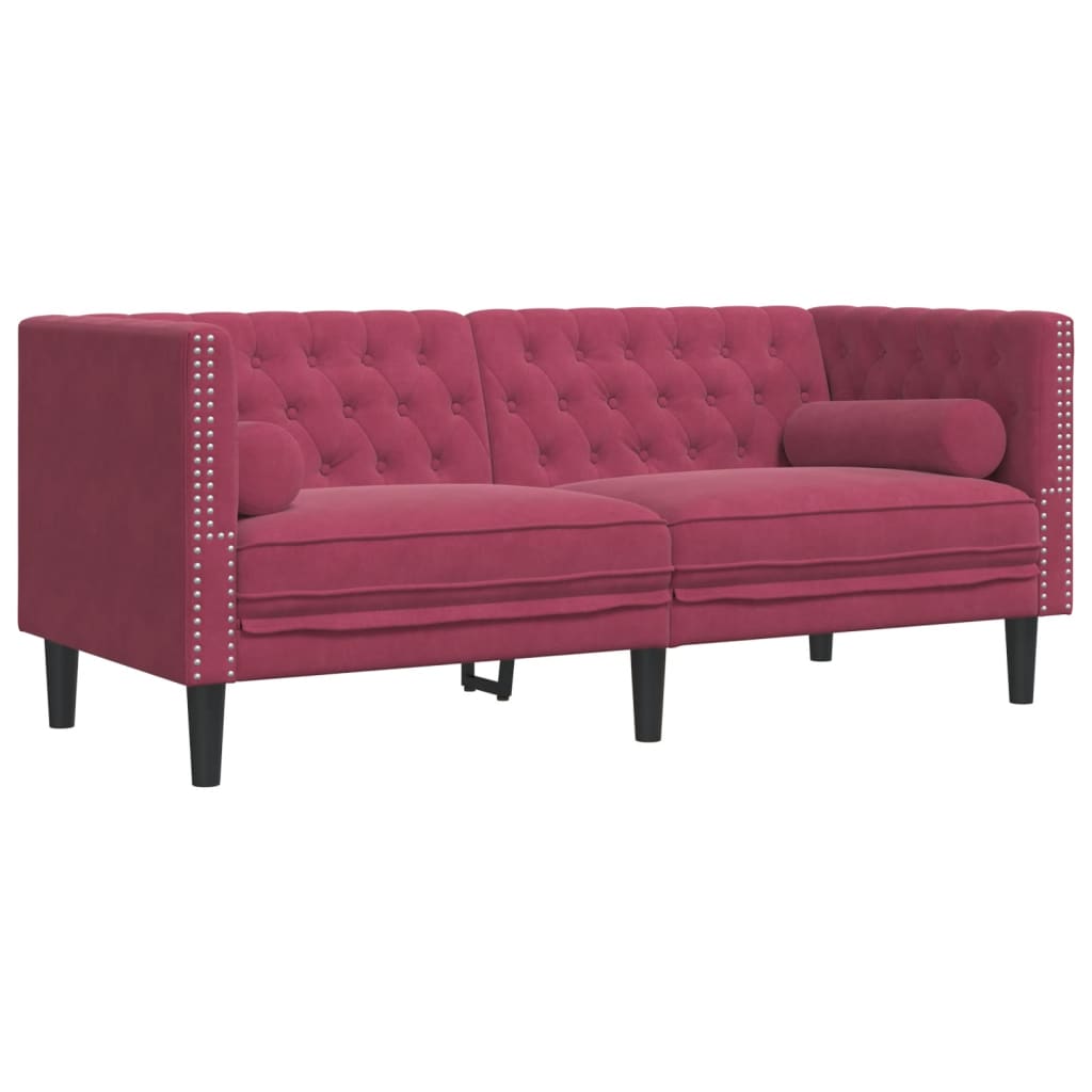 vidaXL 3-cz. wypoczynek Chesterfield z wałkami, bordowy, aksamit