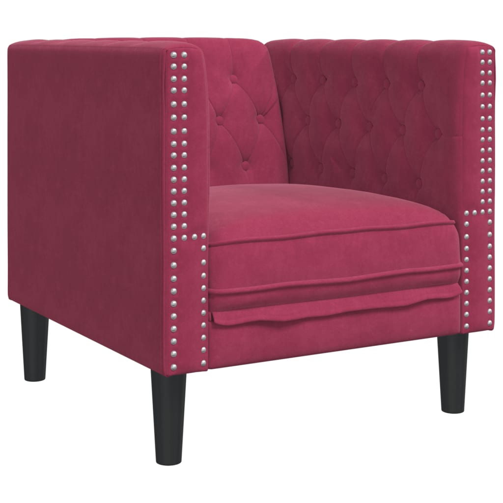 vidaXL 3-cz. wypoczynek Chesterfield z wałkami, bordowy, aksamit