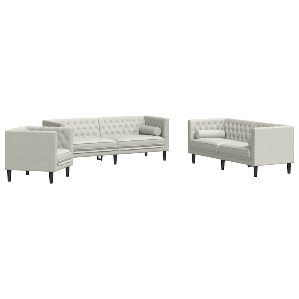 vidaXL 3-cz. wypoczynek Chesterfield z wałkami, kremowy, aksamit