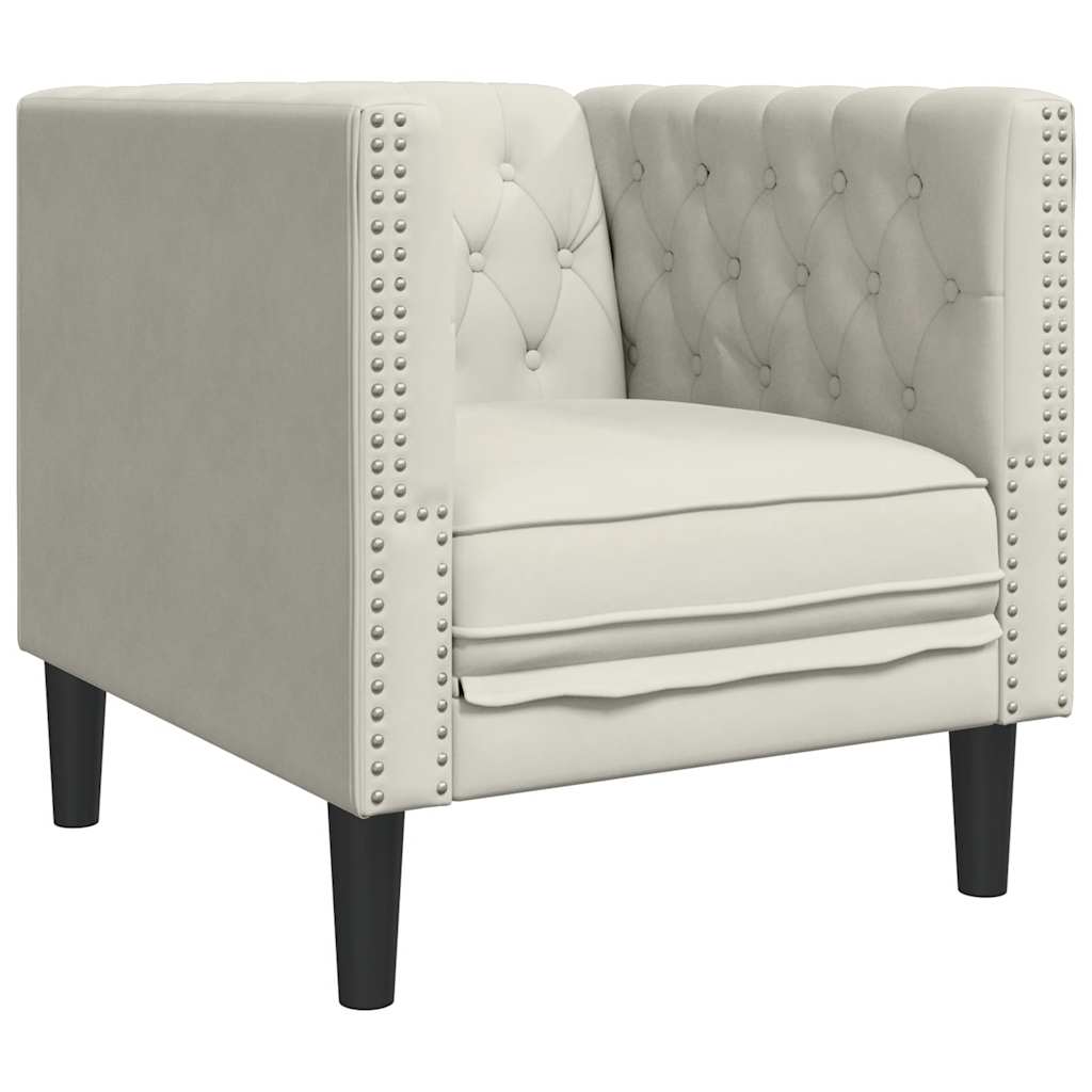 vidaXL 3-cz. wypoczynek Chesterfield z wałkami, kremowy, aksamit