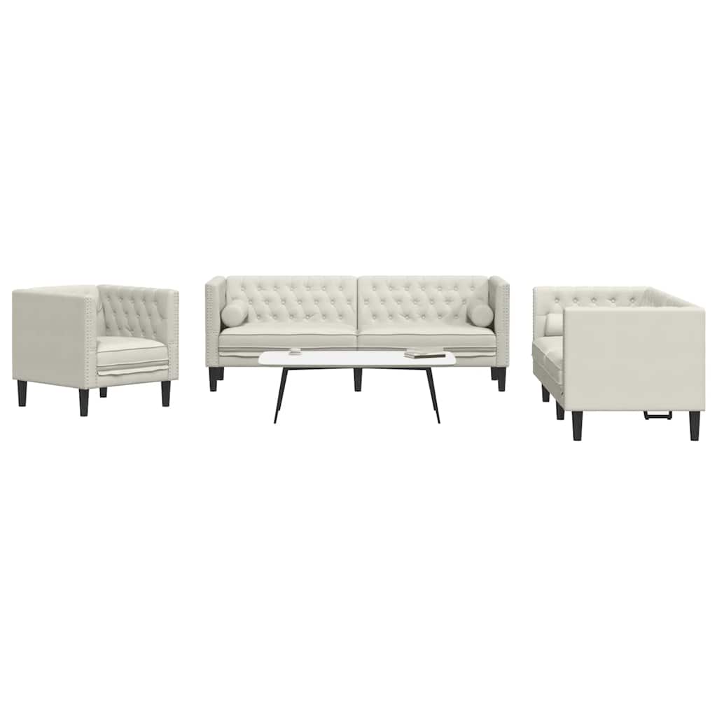 vidaXL 3-cz. wypoczynek Chesterfield z wałkami, kremowy, aksamit