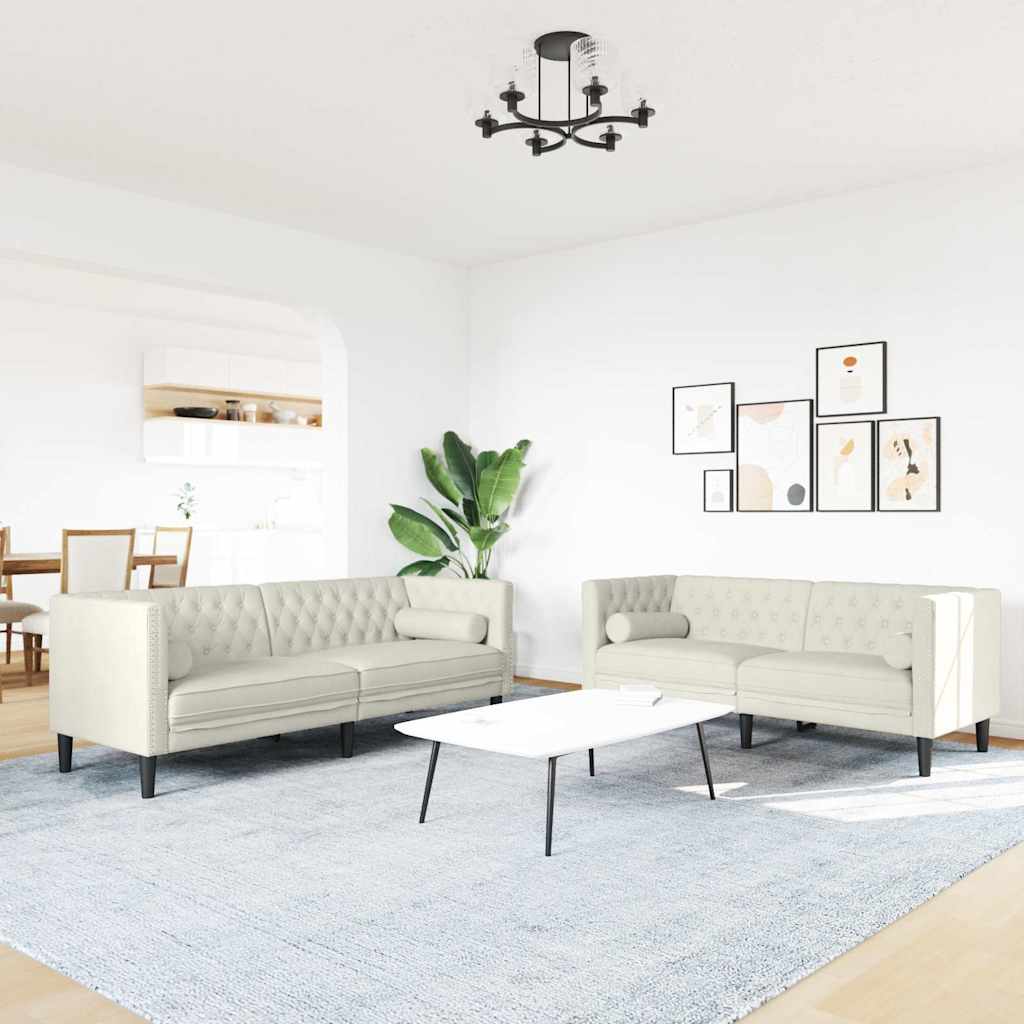 vidaXL 2-cz. wypoczynek Chesterfield z wałkami, kremowy, aksamit