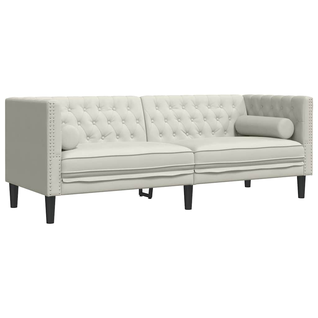 vidaXL 2-cz. wypoczynek Chesterfield z wałkami, kremowy, aksamit