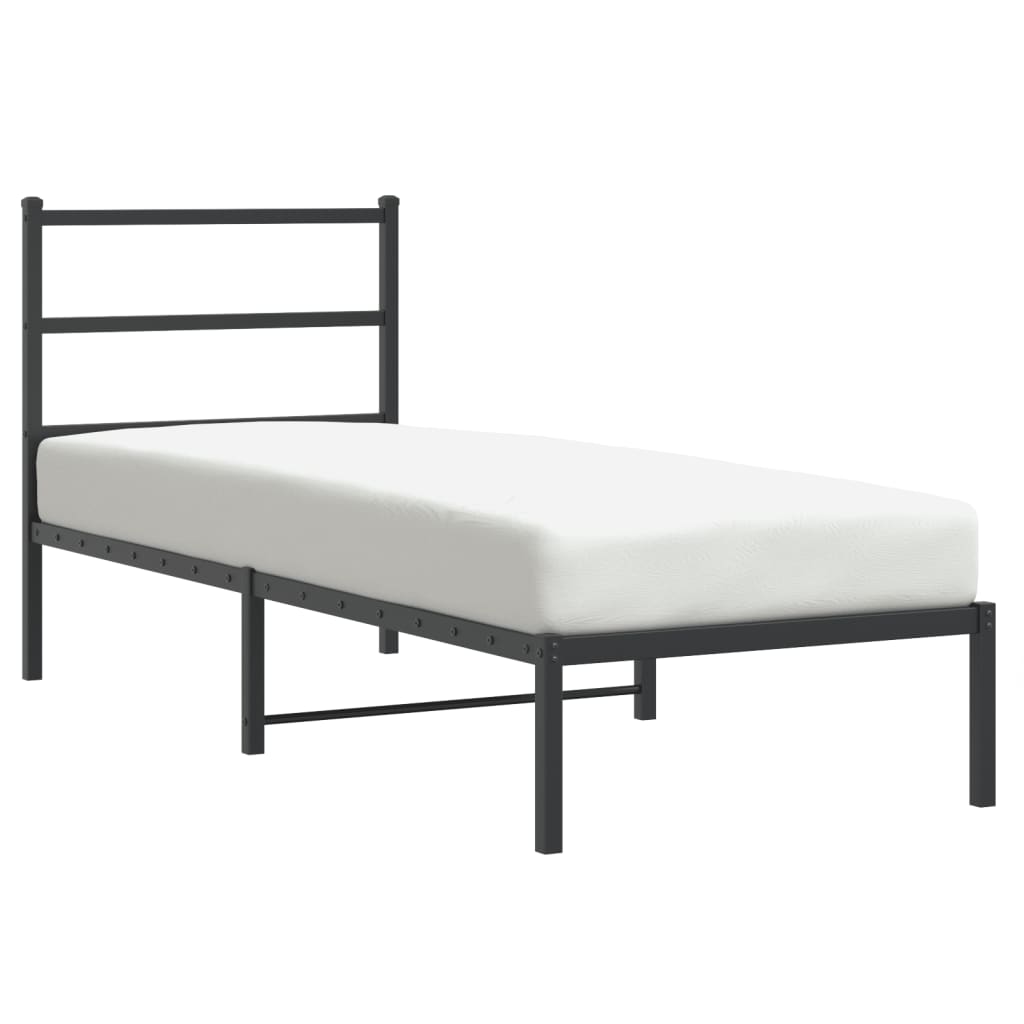 vidaXL Metalowa rama łóżka z wezgłowiem, czarna, 75x190 cm