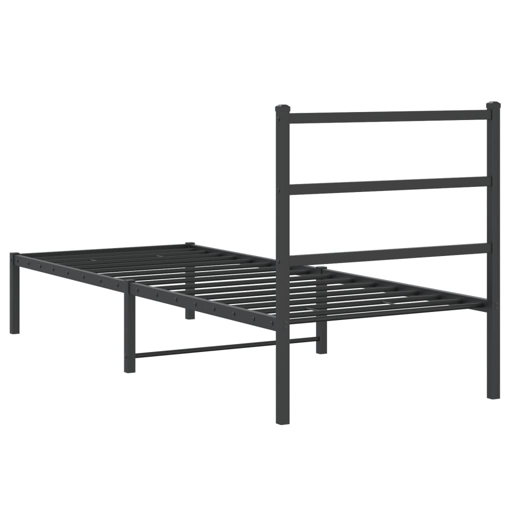 vidaXL Metalowa rama łóżka z wezgłowiem, czarna, 75x190 cm