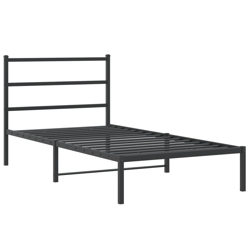 vidaXL Metalowa rama łóżka z wezgłowiem, czarna, 107x203 cm