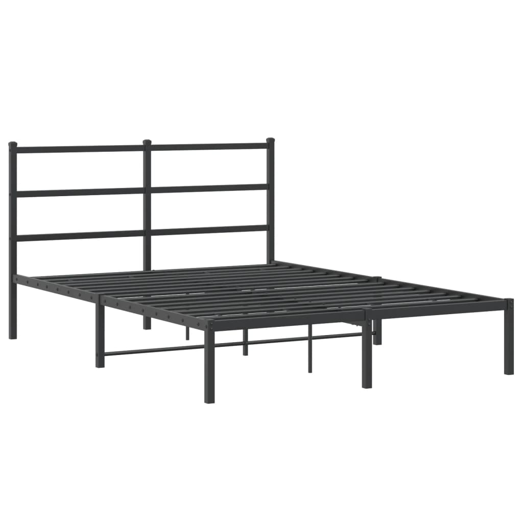 vidaXL Metalowa rama łóżka z wezgłowiem, czarna, 135x190 cm