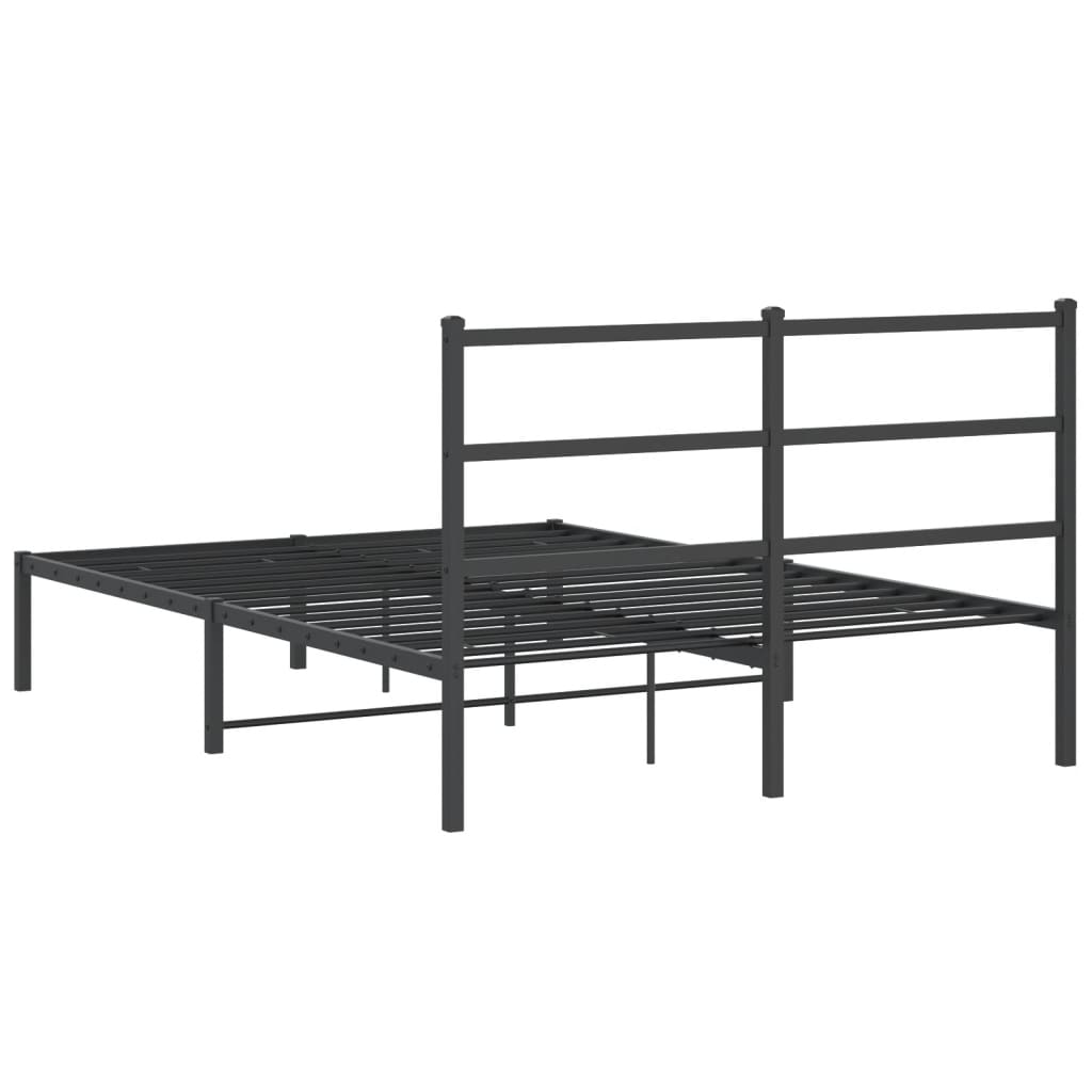 vidaXL Metalowa rama łóżka z wezgłowiem, czarna, 135x190 cm