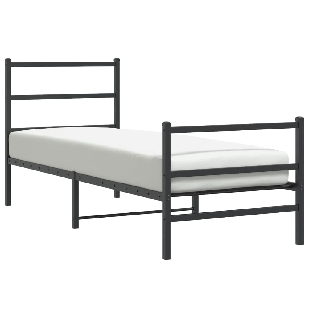 vidaXL Metalowa rama łóżka z wezgłowiem i zanóżkiem, czarna, 80x200 cm