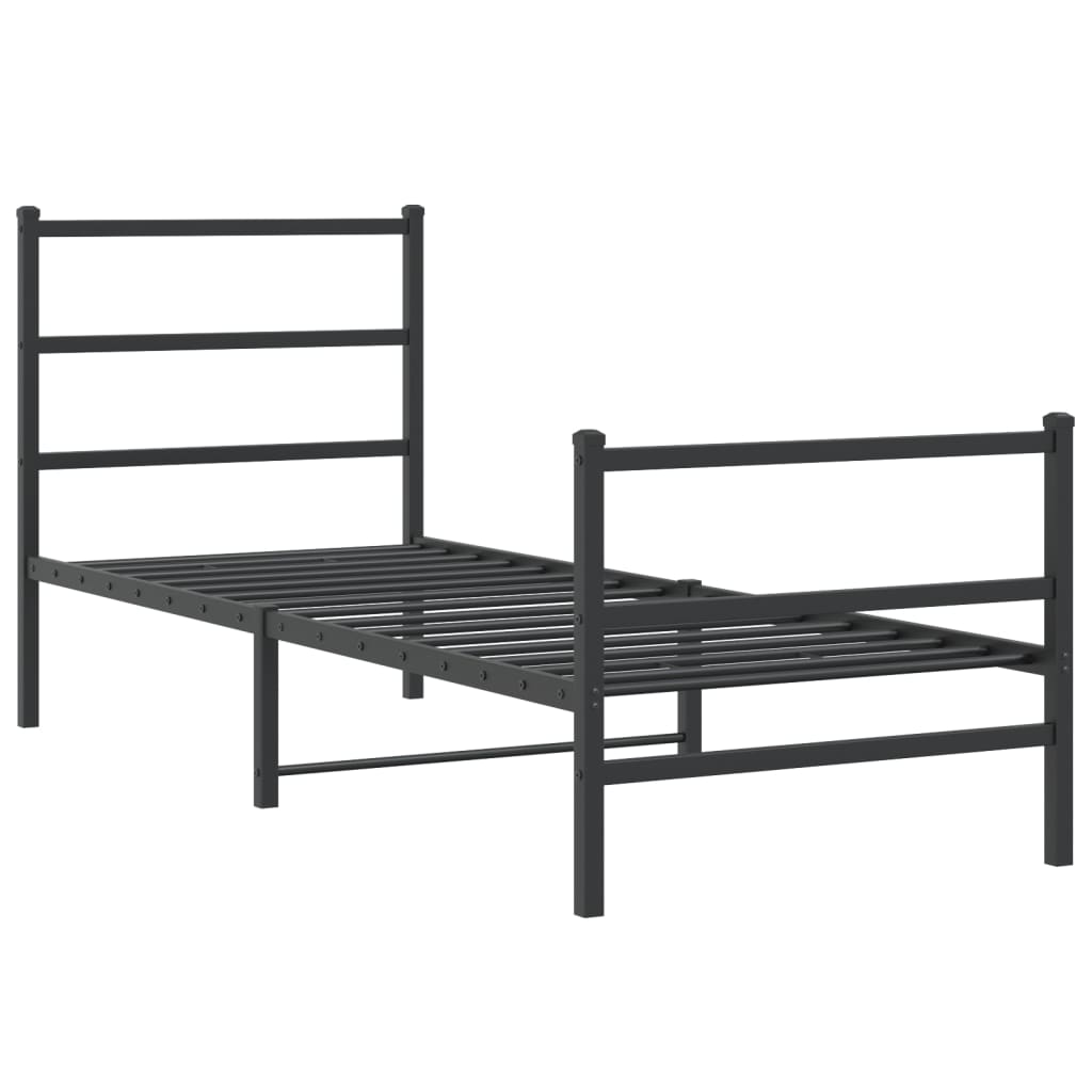 vidaXL Metalowa rama łóżka z wezgłowiem i zanóżkiem, czarna, 80x200 cm