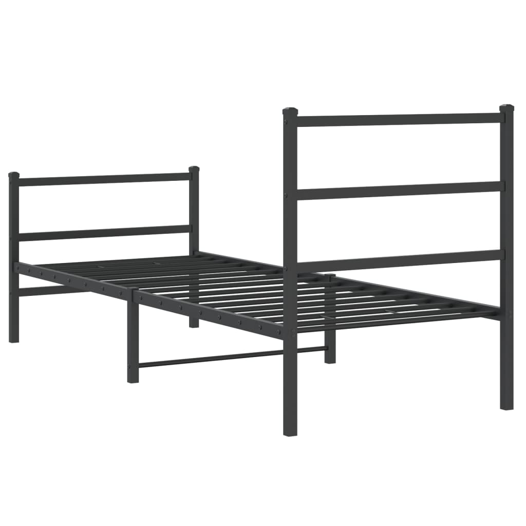 vidaXL Metalowa rama łóżka z wezgłowiem i zanóżkiem, czarna, 80x200 cm