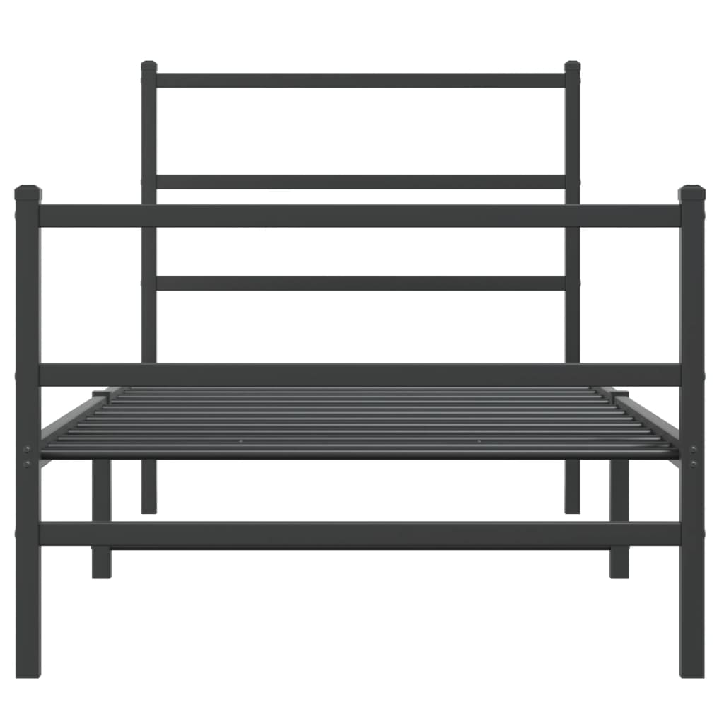vidaXL Metalowa rama łóżka z wezgłowiem i zanóżkiem, czarna, 90x190 cm