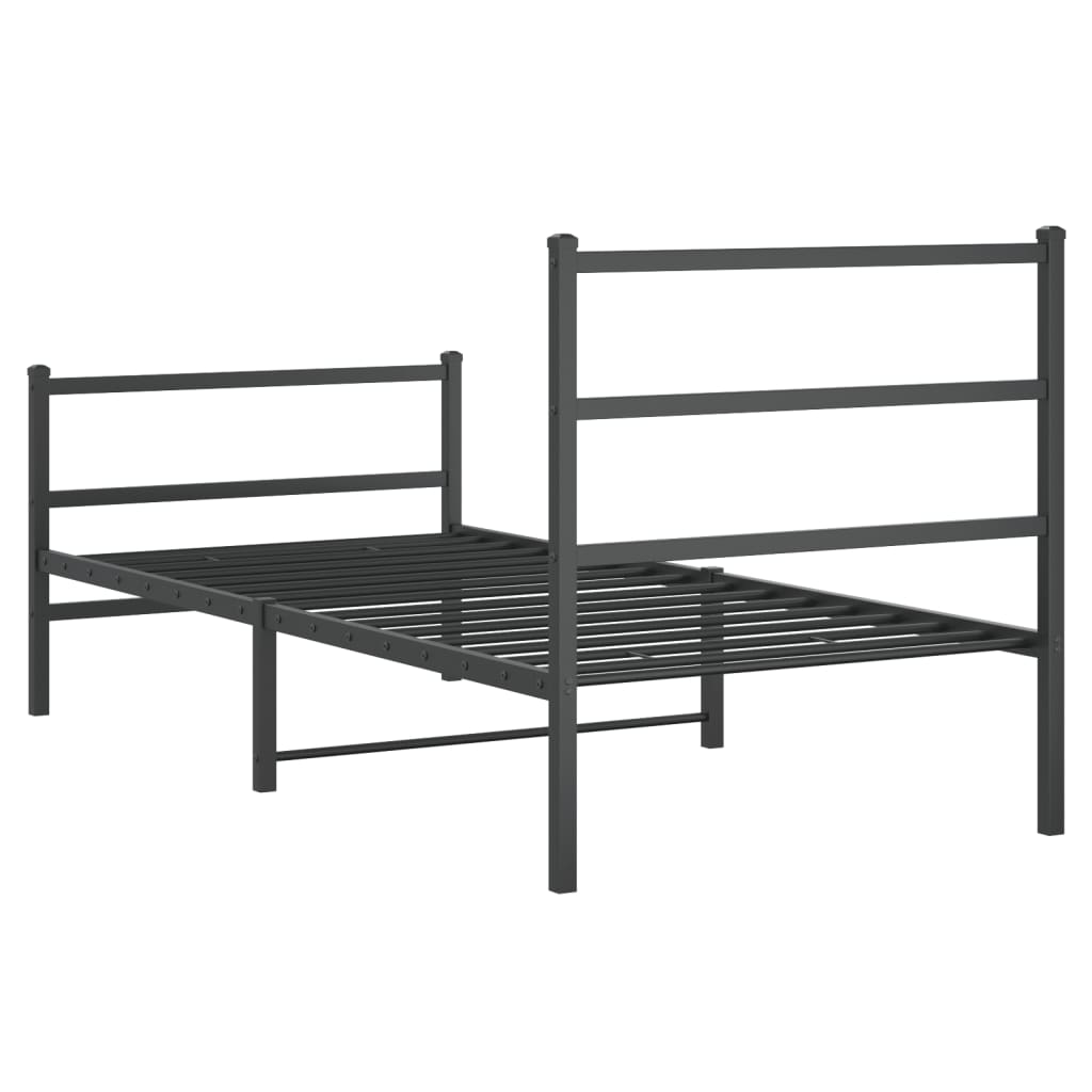 vidaXL Metalowa rama łóżka z wezgłowiem i zanóżkiem, czarna, 90x190 cm