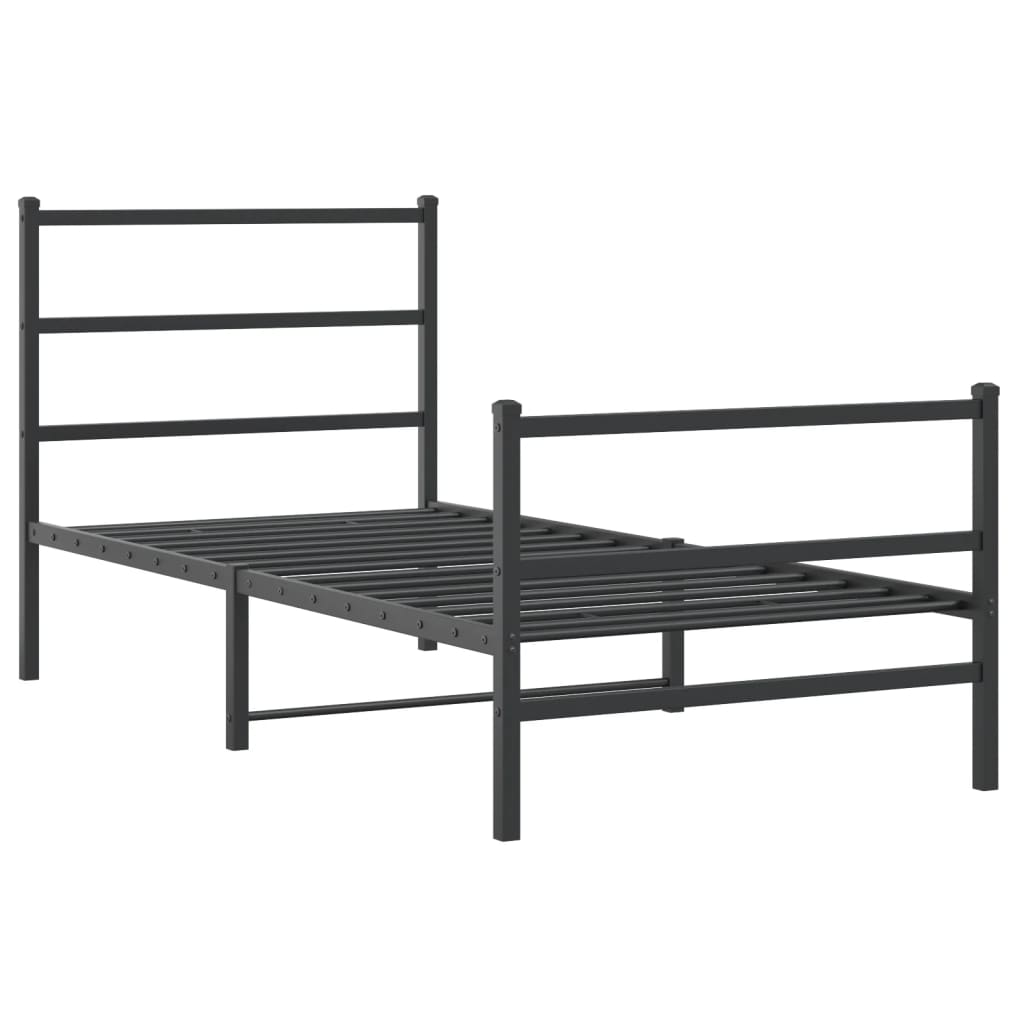 vidaXL Metalowa rama łóżka z wezgłowiem i zanóżkiem, czarna, 90x200 cm