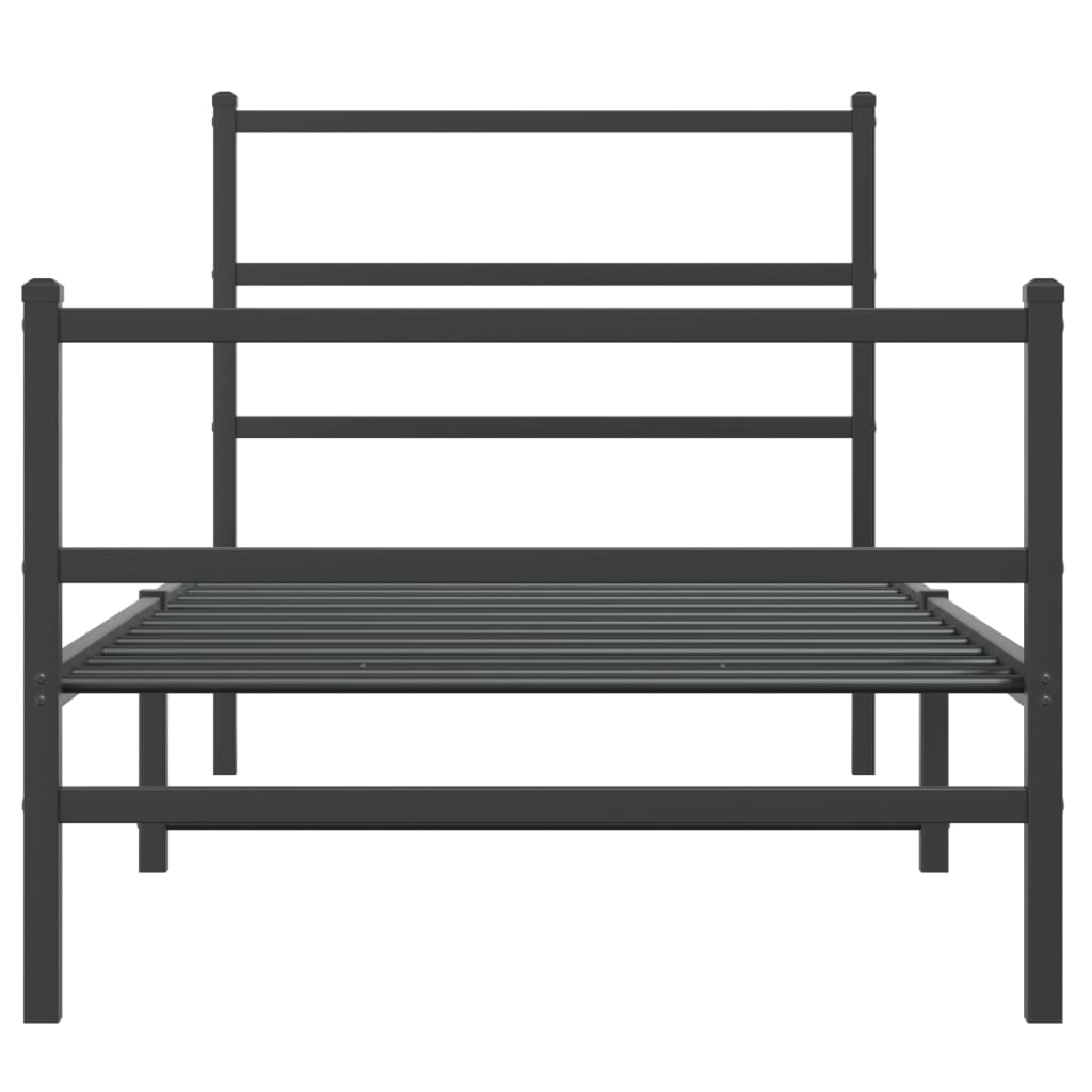 vidaXL Metalowa rama łóżka z wezgłowiem i zanóżkiem, czarna, 90x200 cm