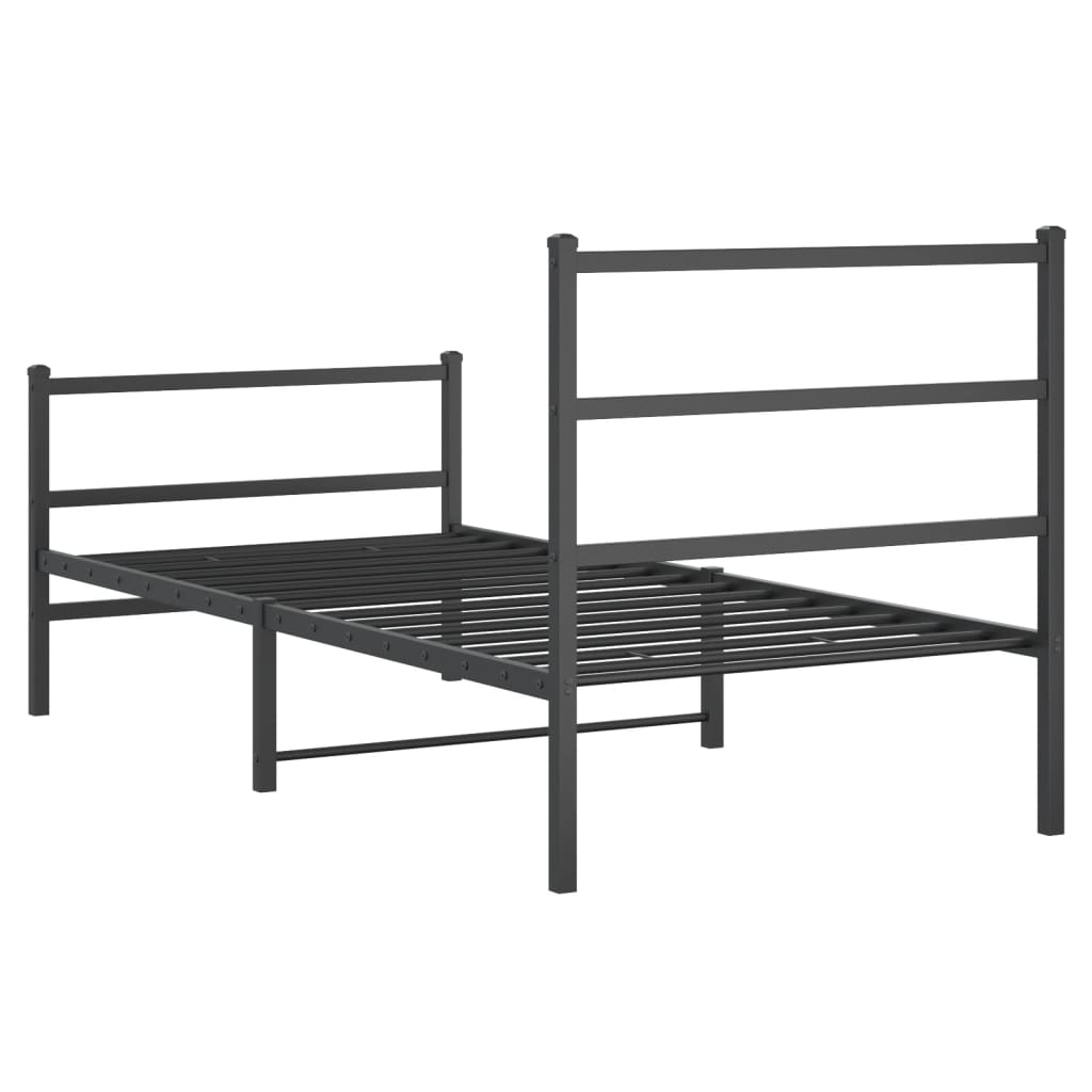 vidaXL Metalowa rama łóżka z wezgłowiem i zanóżkiem, czarna, 90x200 cm