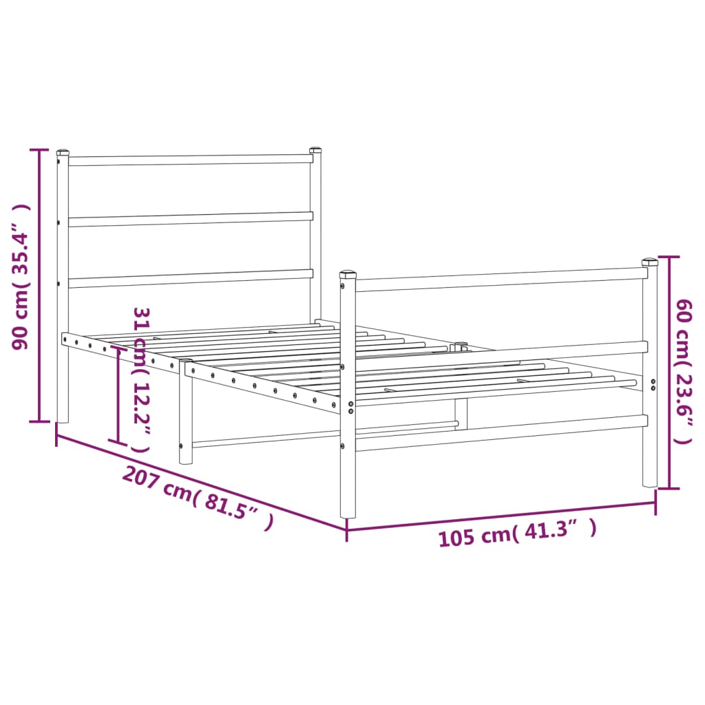vidaXL Metalowa rama łóżka z wezgłowiem i zanóżkiem, czarna, 100x200cm