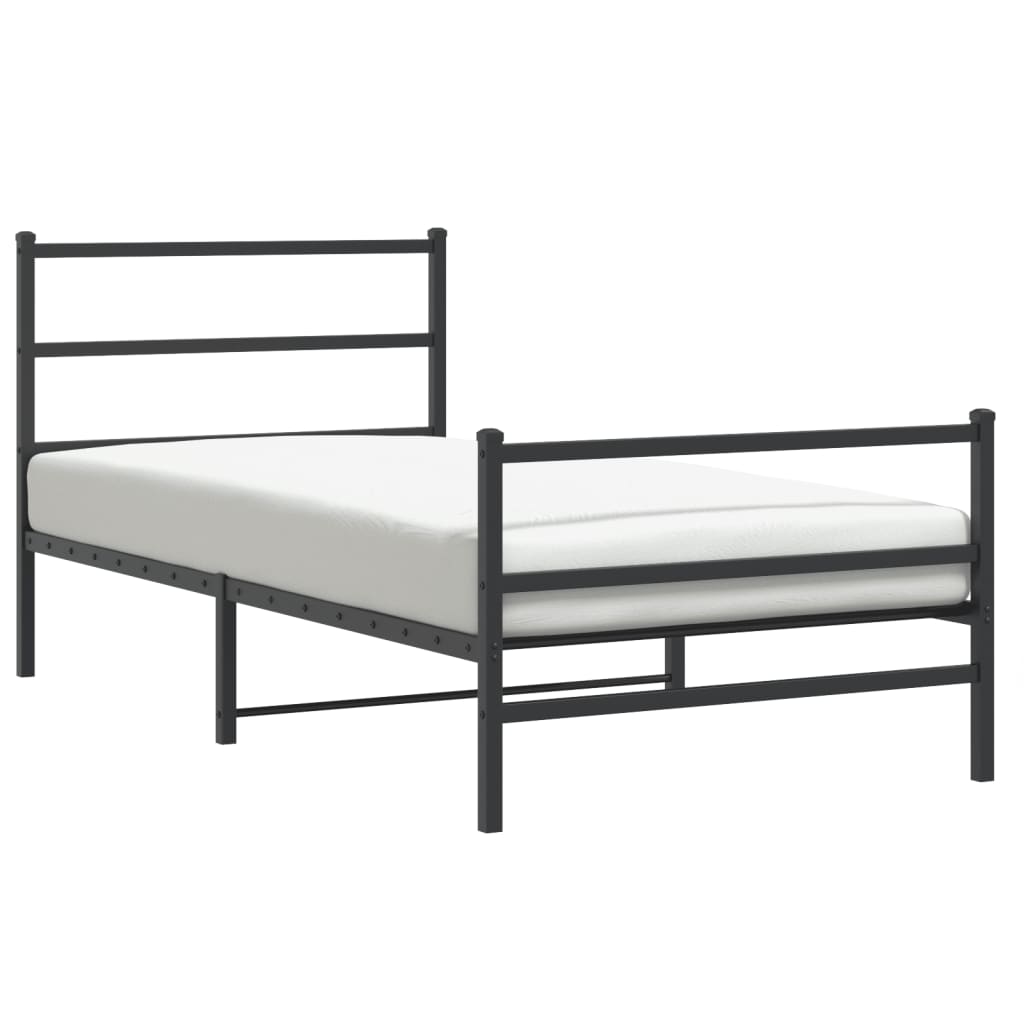 vidaXL Metalowa rama łóżka z wezgłowiem i zanóżkiem, czarna, 107x203cm