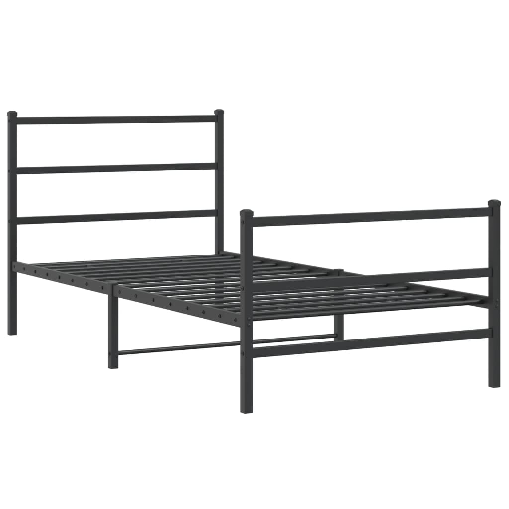 vidaXL Metalowa rama łóżka z wezgłowiem i zanóżkiem, czarna, 107x203cm