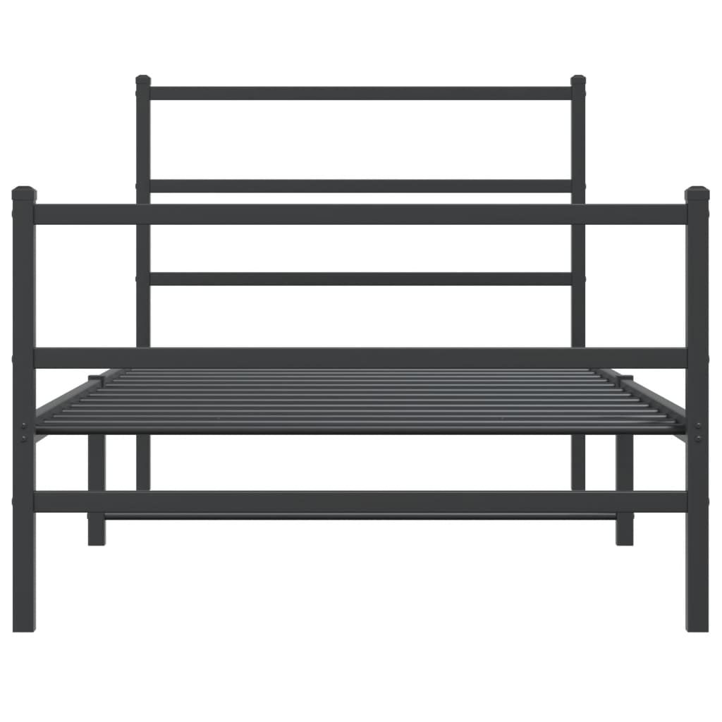 vidaXL Metalowa rama łóżka z wezgłowiem i zanóżkiem, czarna, 107x203cm