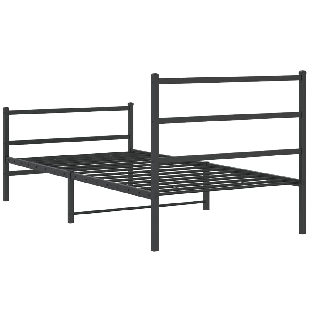 vidaXL Metalowa rama łóżka z wezgłowiem i zanóżkiem, czarna, 107x203cm