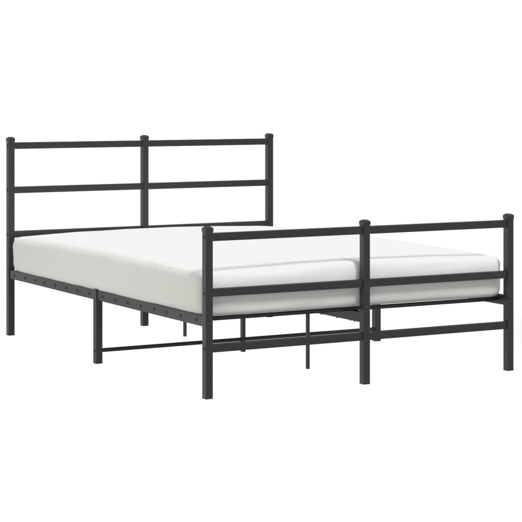 vidaXL Metalowa rama łóżka z wezgłowiem i zanóżkiem, czarna, 135x190cm