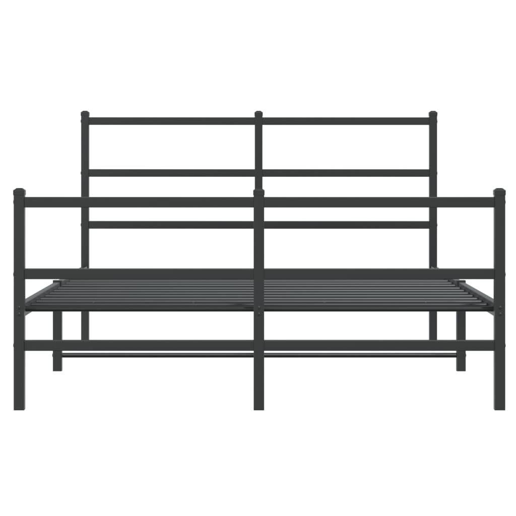 vidaXL Metalowa rama łóżka z wezgłowiem i zanóżkiem, czarna, 135x190cm