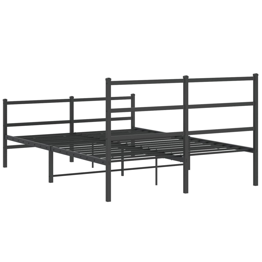 vidaXL Metalowa rama łóżka z wezgłowiem i zanóżkiem, czarna, 135x190cm
