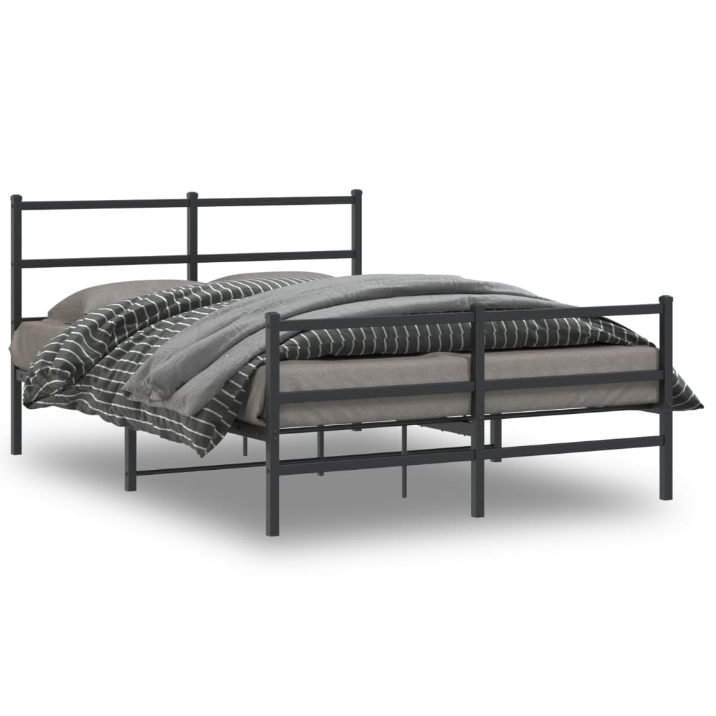 vidaXL Metalowa rama łóżka z wezgłowiem i zanóżkiem, czarna, 135x190cm